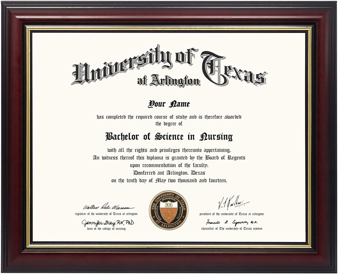 8.5x11 Certificate Diploma Frame – Solid Wood with UV Protection Acrylic, Cherry Finish with Gold Trim